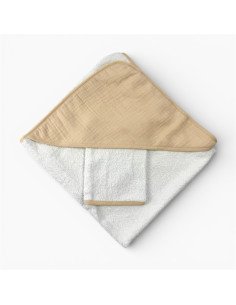 Cape de bain en gaz de coton + gant de toilette 2