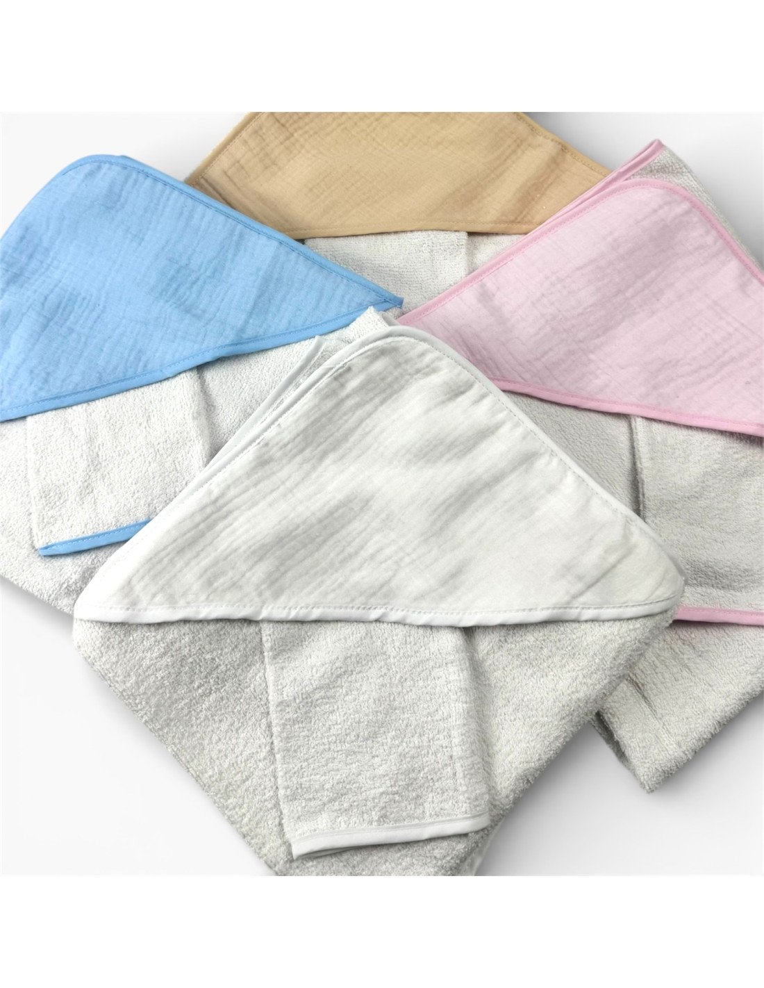 Cape de bain en gaz de coton + gant de toilette